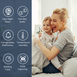 MOMWILIKE A.I. Smart-Babyphone mit Gesichtsbedeckungserkennung, Schrei- und Schlafüberwachung (Pink Bunny)